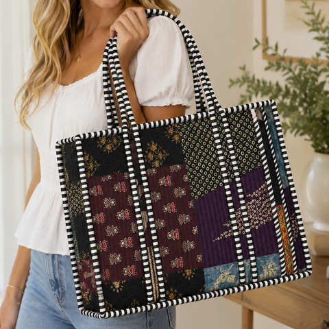 Black Patchwork Quilted Bag Print