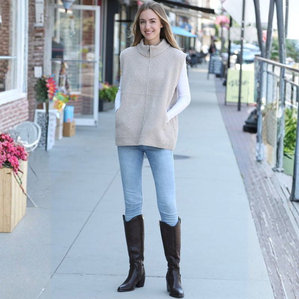 Solid Color Vest with Zipper and Pockets