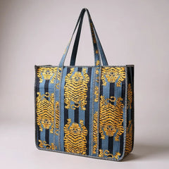 Quilted XL Flat Tiger Tote Bag