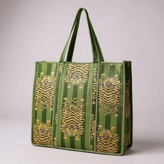 Quilted XL Flat Tiger Tote Bag