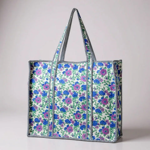 Quilted XL Water Flower Print Tote Bags