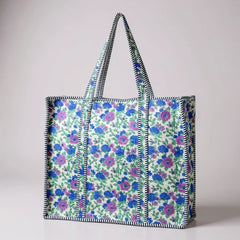 Quilted XL Water Flower Print Tote Bags
