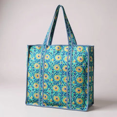 Quilted XL Flowers Print Tote Bags