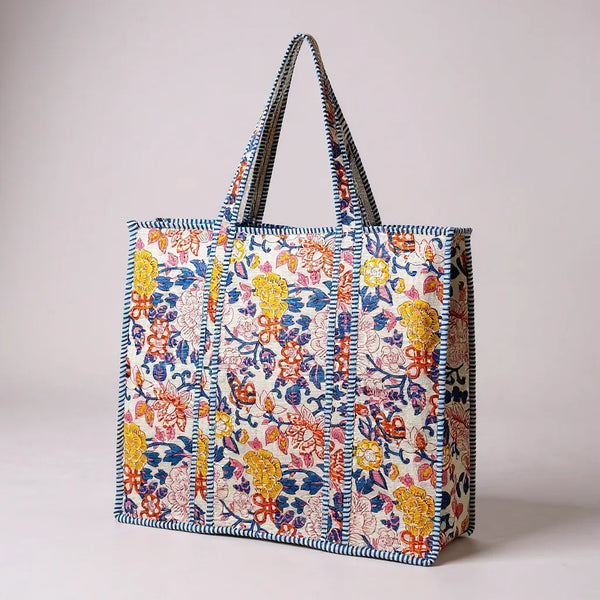 Quilted XL Paisley Floral Print Tote Bags