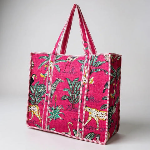 Quilted XL Jungle Print Tote Bags