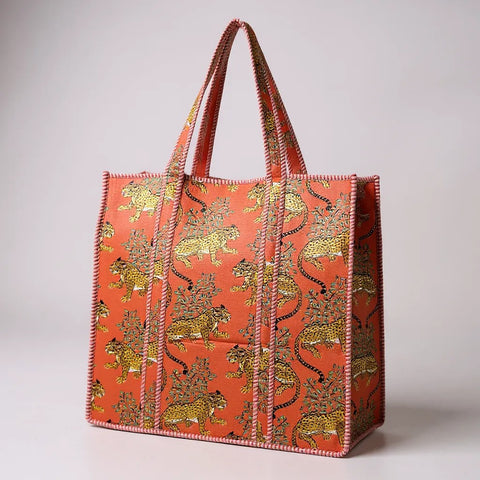 Quilted XL Tiger Print Tote Bags