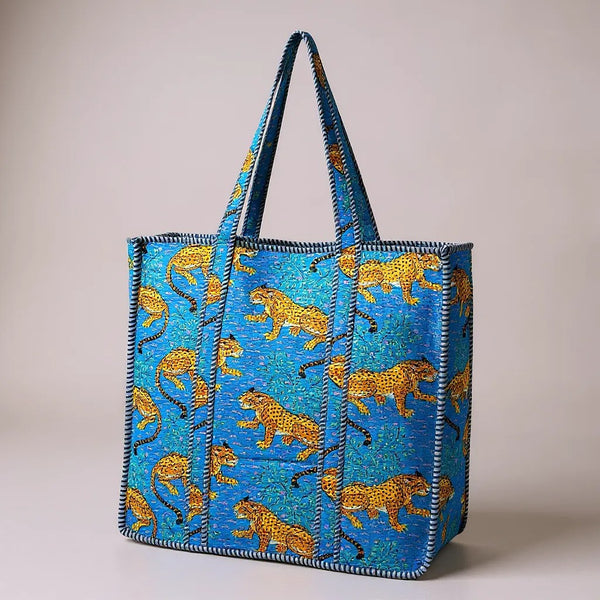 Quilted XL Tiger Print Tote Bags