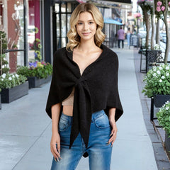 Solid-Hued Soft Shawl with Loop Closure
