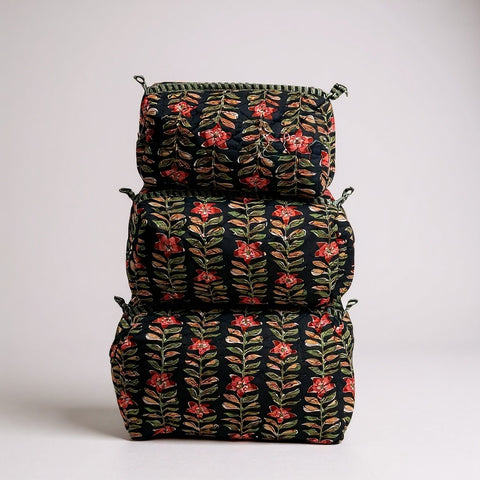 Black Floral 3Pcs Toiletry Bag
