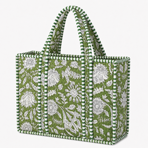 Green Floral Quilted Bag Print