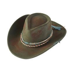 Distressed Feather Olive Fedora Hat
