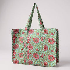 Mint Flower Print Large tote Bag