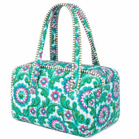 Aqua Floral Quilted Bag Print