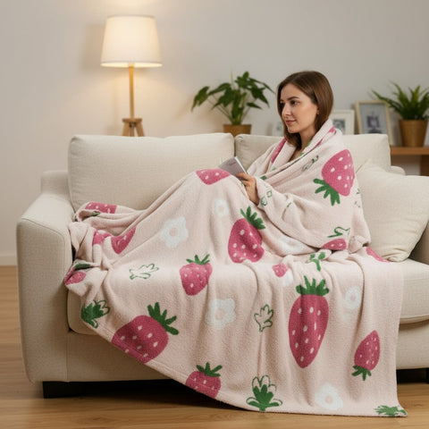 Pink Strawberry Throw Blanket
