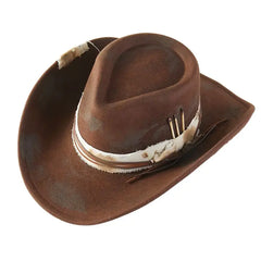 Distressed Feather Walnut Brown Fedora Hat