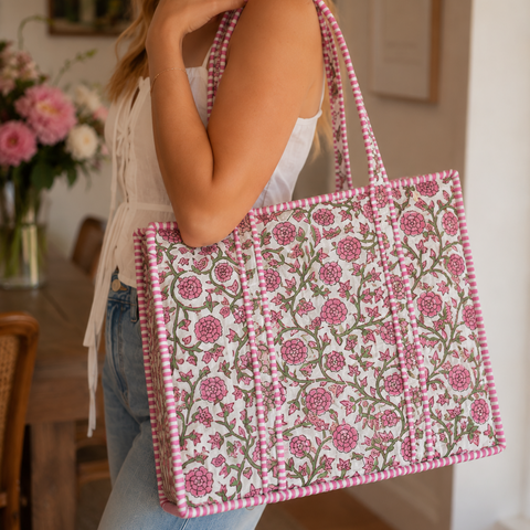 Light Pink Floral Quilted Bag Print