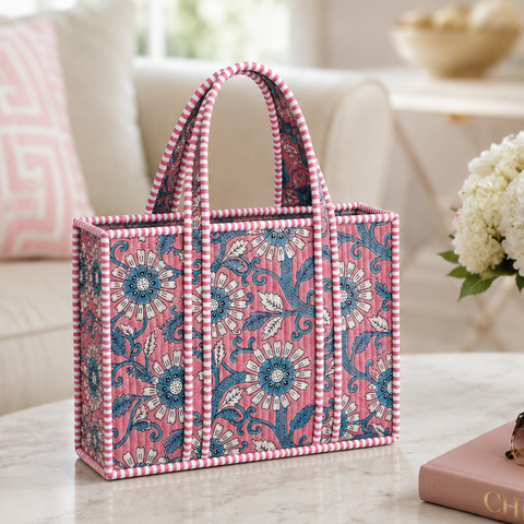 Pink Floral Quilted Bag Print