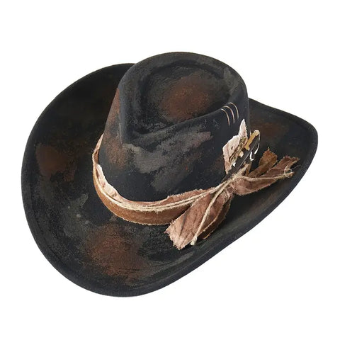 Distressed Feather Brown Fedora Hat