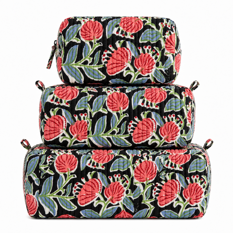 Black Floral Quilted Bag Print