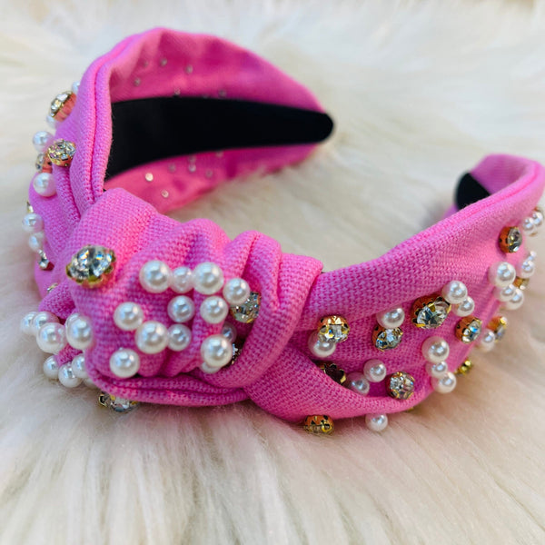 Knotted Pearl Stone Headbands - Pink