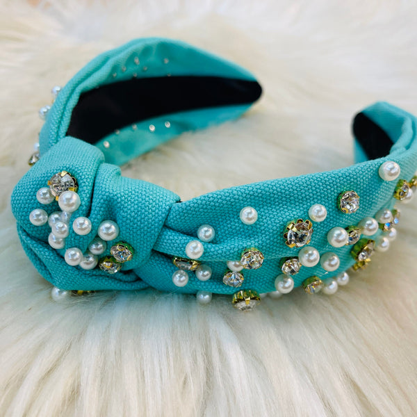 Knotted Pearl Stone Headbands - Mint