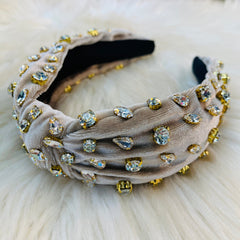 Rhinestone Headbands - Beige