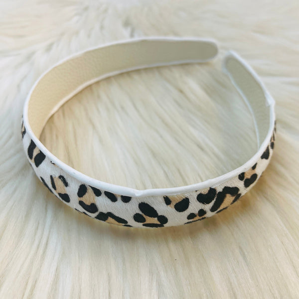 Genuine  Leather Headbands - White Cheetah