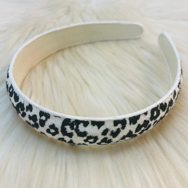 Genuine  Leather Headbands - White Leopard