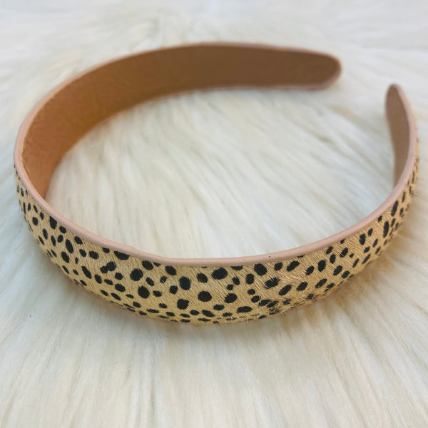 Genuine  Leather Headbands - Beige Spotted