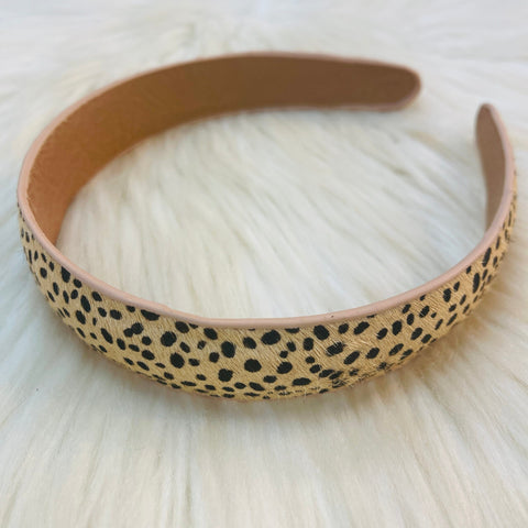 Genuine  Leather Headbands - Beige Spotted