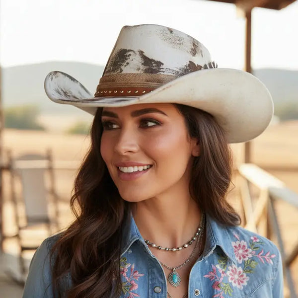 Distressed Feather Ivory Fedora Hat
