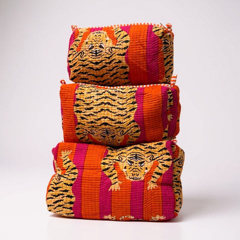 Pink/ Orange Tiger 3Pcs Toiletry Bag