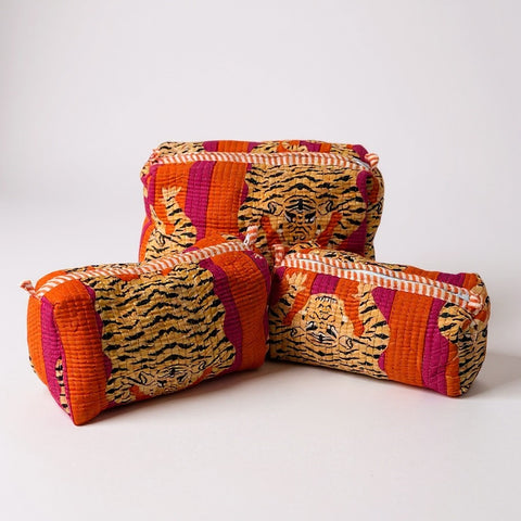 Pink/ Orange Tiger 3Pcs Toiletry Bag