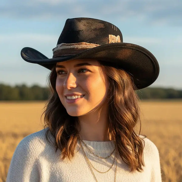 Distressed Feather Brown Fedora Hat
