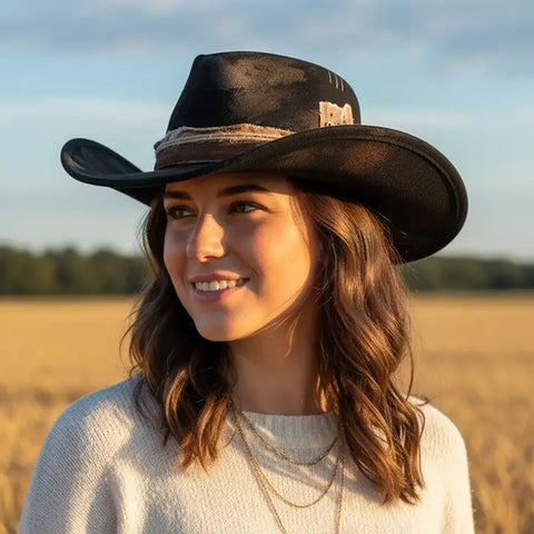 Distressed Feather Brown Fedora Hat