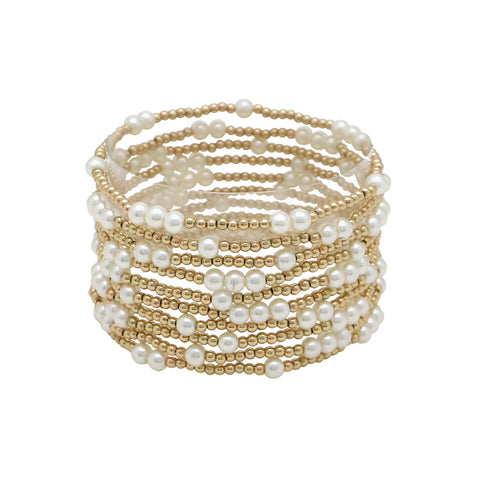 Gold Beaded & Pearl Stretch Bracelet