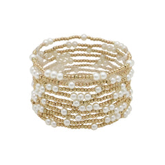 Gold Beaded & Pearl Stretch Bracelet