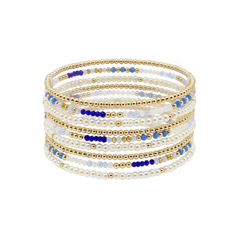 Gold Beaded and Multi Crystal Stretch Bracelets