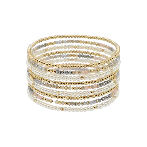 Gold Beaded and Multi Crystal Stretch Bracelets