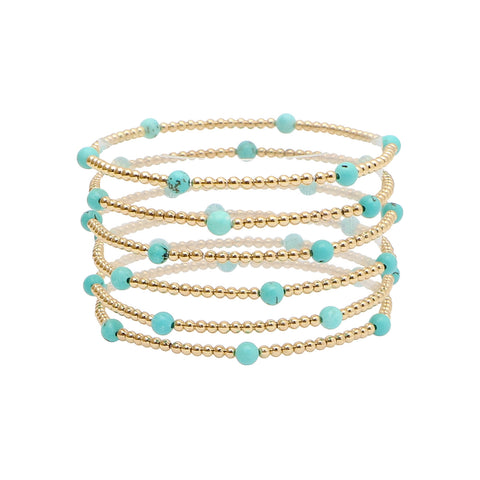 Gold Beaded and Color Stretch Bracelets