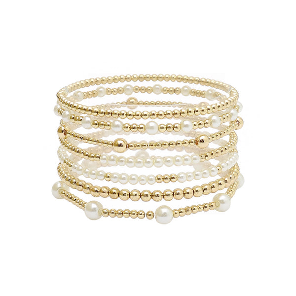 Gold Beaded & Pearl Stretch Bracelet