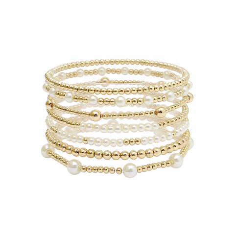 Gold Beaded & Pearl Stretch Bracelet