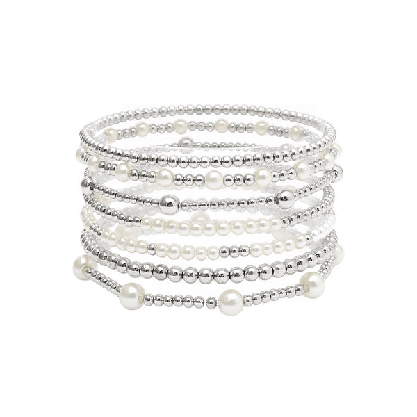 Gold Beaded & Pearl Stretch Bracelet