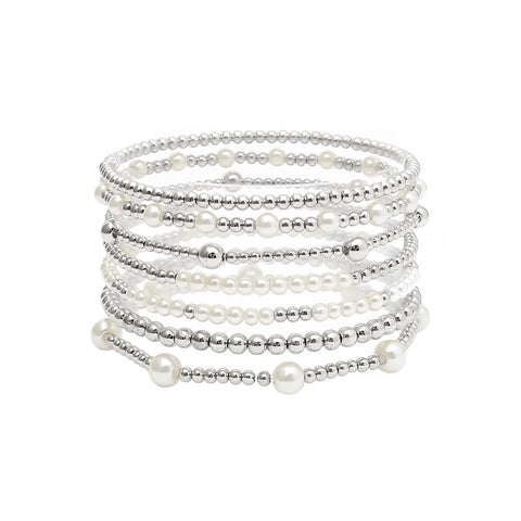 Gold Beaded & Pearl Stretch Bracelet