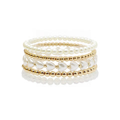Gold Beaded &Heart Pearl Stretch Bracelet