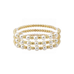 Gold Beaded & Pearl Stretch Bracelet