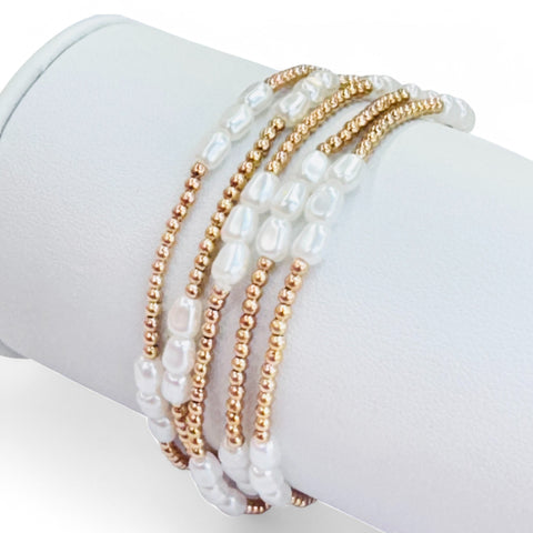 Gold Beaded & Pearl Stretch Bracelet