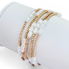 Gold Beaded & Pearl Stretch Bracelet