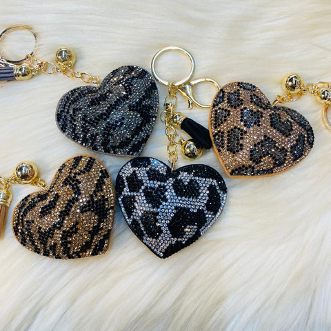 Animal Print Heart Keychains