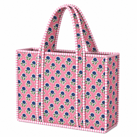 Pink Floral Quilted Bag Print